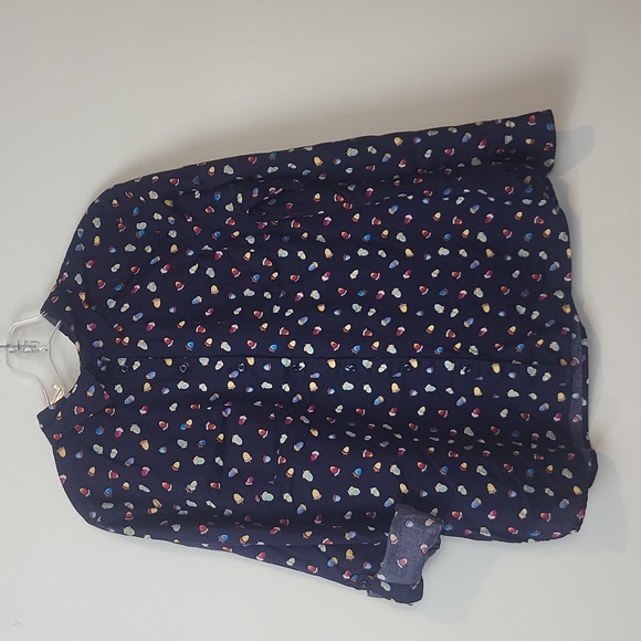 TALBOTS Blue with Multicolored Acorn Print Roll-Tab Sleeves Cotton Blouse - Picture 9 of 14